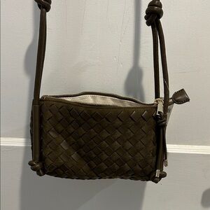 Dolce Vita Woven Leather Crossbody Bag  in Olive